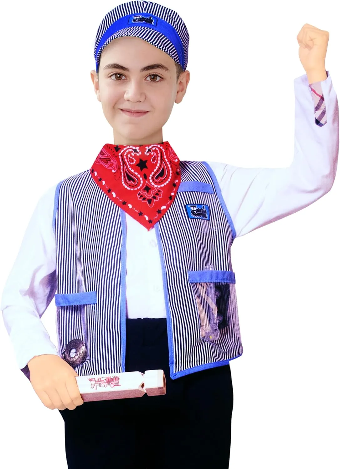 Halloween Party Cosplay 3-8Years Kids Train Conductor unusable textural fulfill Costume for Boys Train Engineer Vest Pocket Watch 6Pcs Set 
