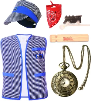 Halloween Party Cosplay 3-8Years Kids Train Conductor unusable textural fulfill Costume for Boys Train Engineer Vest Pocket Watch 6Pcs Set 