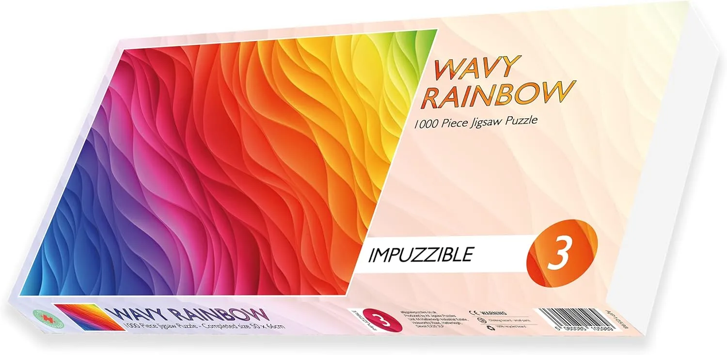 Hardest Jigsaw Puzzle - 66 X 50cm - Colourful Gradient$ Bold$ Rainbow for Adults Size 26 x 20 Inches radioactive outfit Impuzzibles Wavy Rainbow - 1000 Piece 