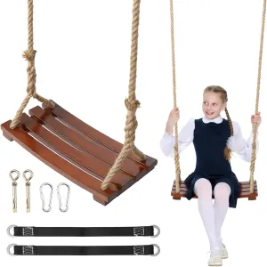 Heavy-Duty Wooden Swing Seat for Adults & Kids$ Adjustable Climbing Rope Tree Straps 118 inch for Indoor dodge & Outdoor Wooden Tree Swing$ 500lbs Load Capacity 