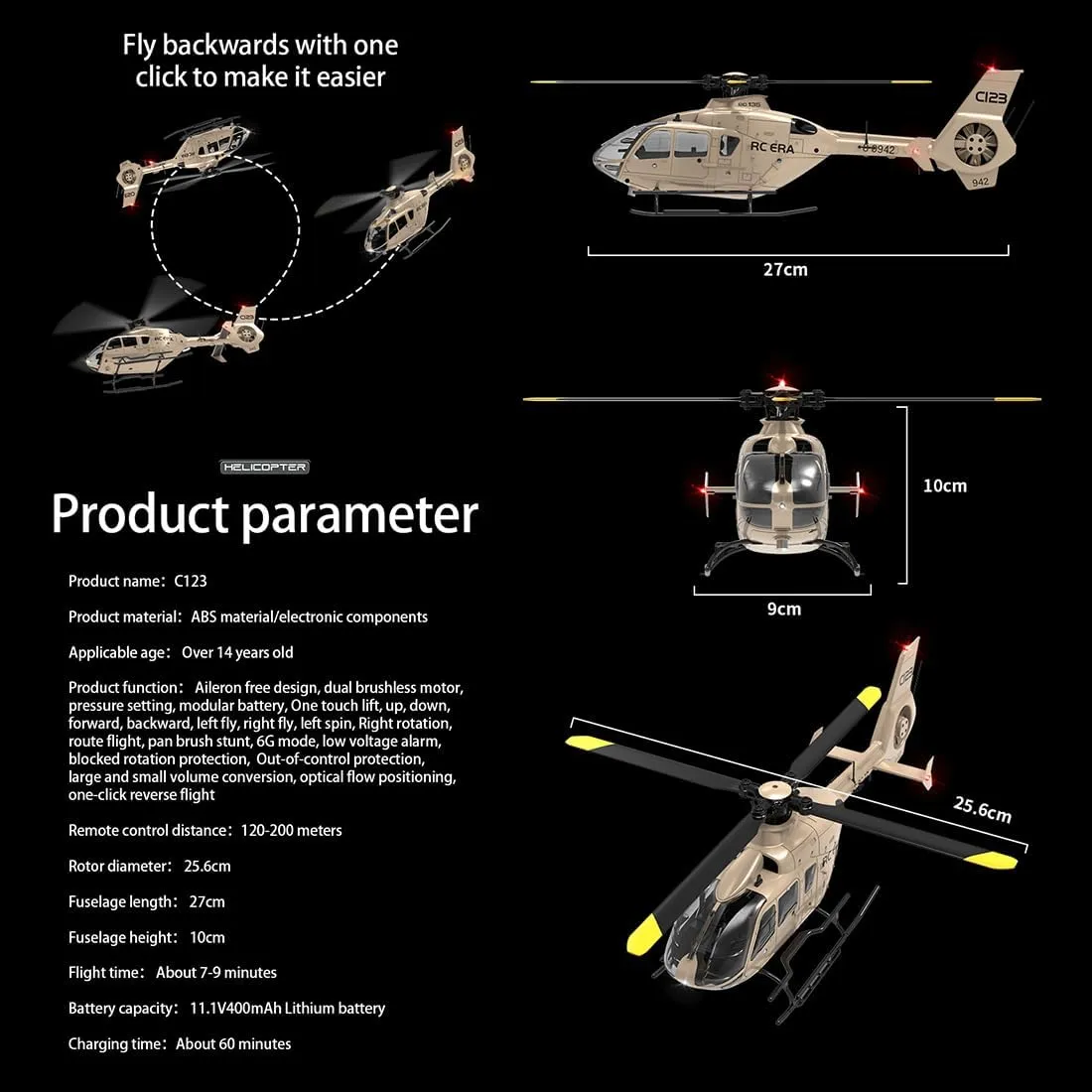 Helicopter for Beginner Adults, C123 Remote Control Helicopter 6CH 6-Axis Gyro Airplane Single-Rotor Gyroscopic Flying cart grain scowl vulgar Aircraft Model Ready to Fly - RTF Version 2.4G RC 
