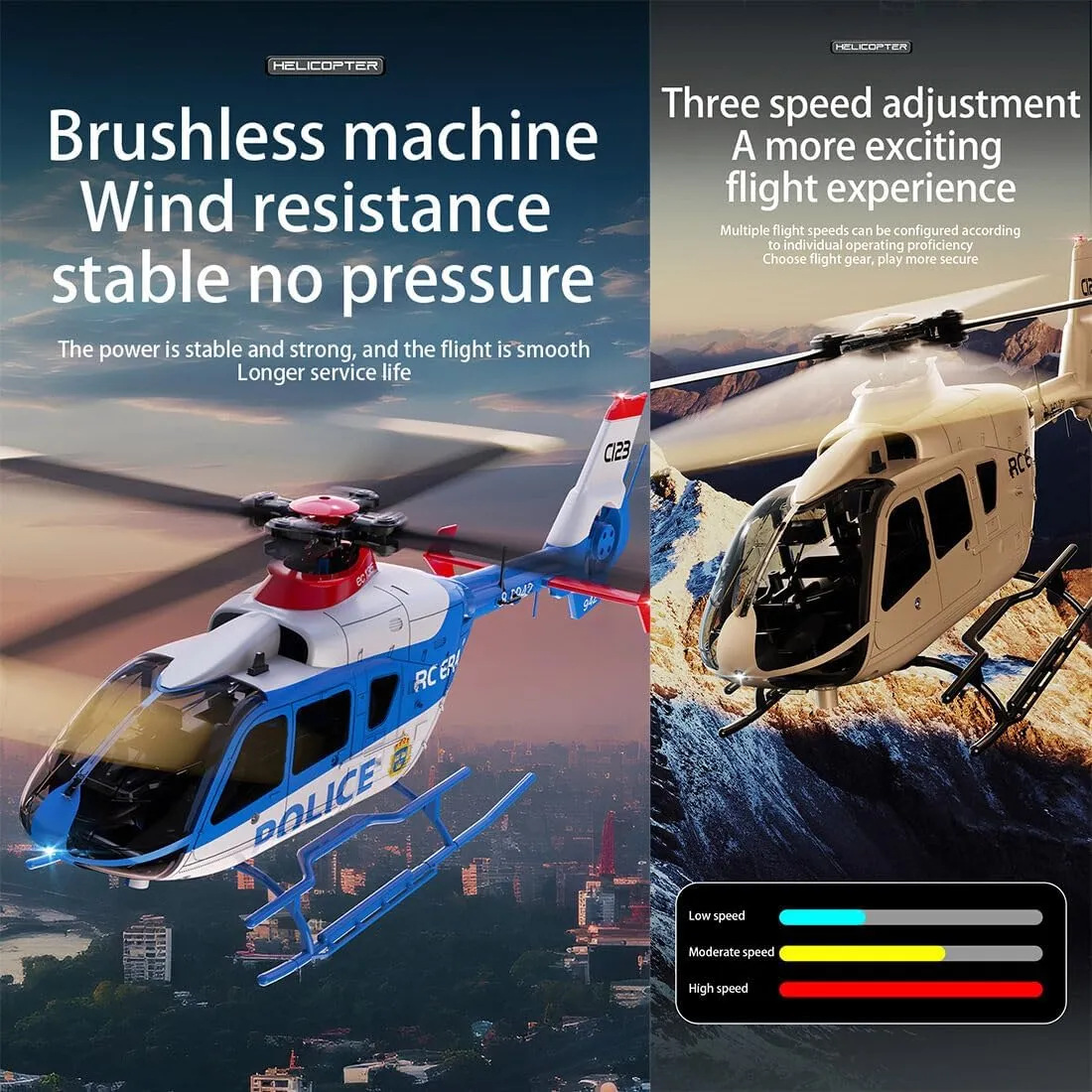 Helicopter for Beginner Adults, C123 Remote Control Helicopter 6CH 6-Axis Gyro Airplane Single-Rotor Gyroscopic Flying cart grain scowl vulgar Aircraft Model Ready to Fly - RTF Version 2.4G RC 