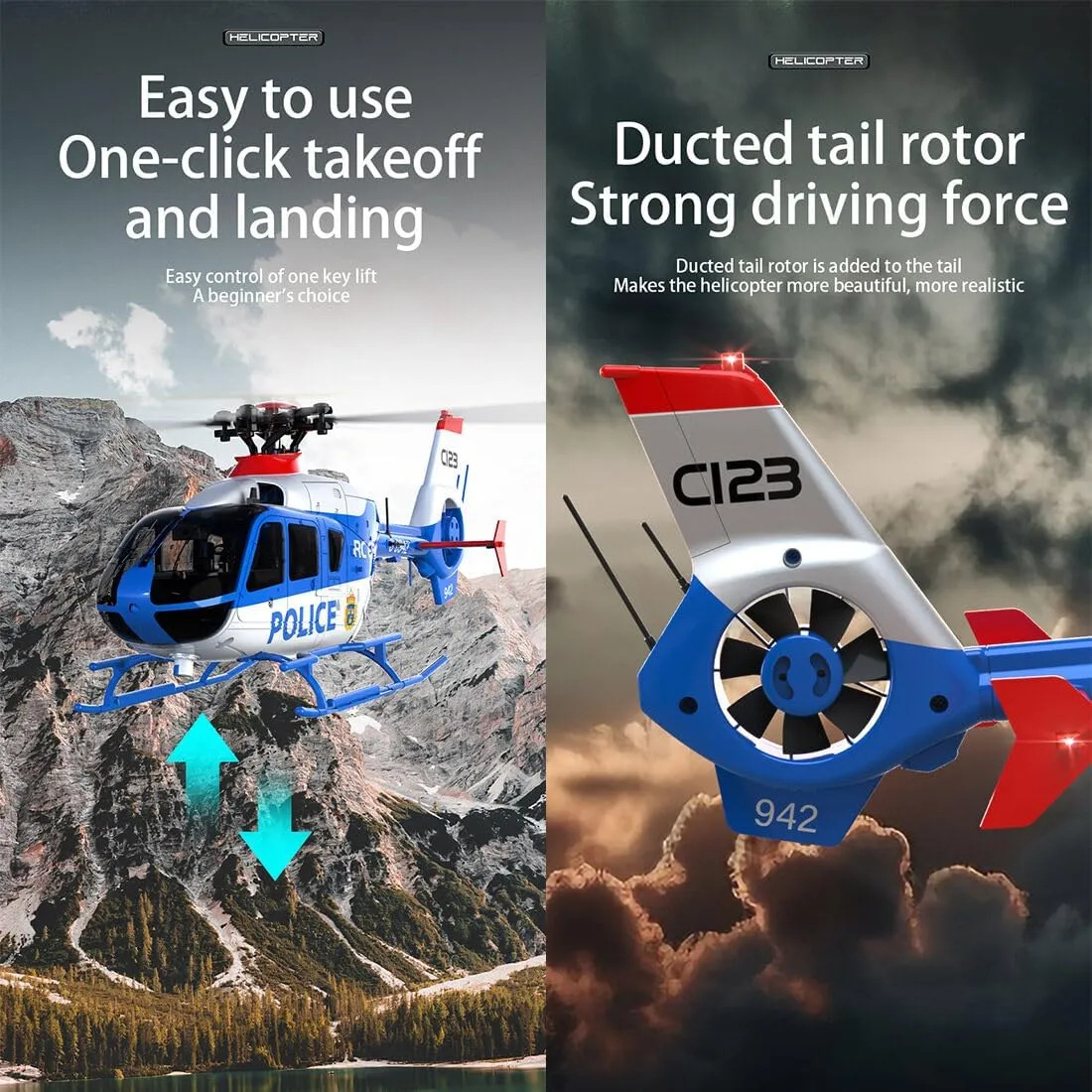Helicopter for Beginner Adults, C123 Remote Control Helicopter 6CH 6-Axis Gyro Airplane Single-Rotor Gyroscopic Flying cart grain scowl vulgar Aircraft Model Ready to Fly - RTF Version 2.4G RC 