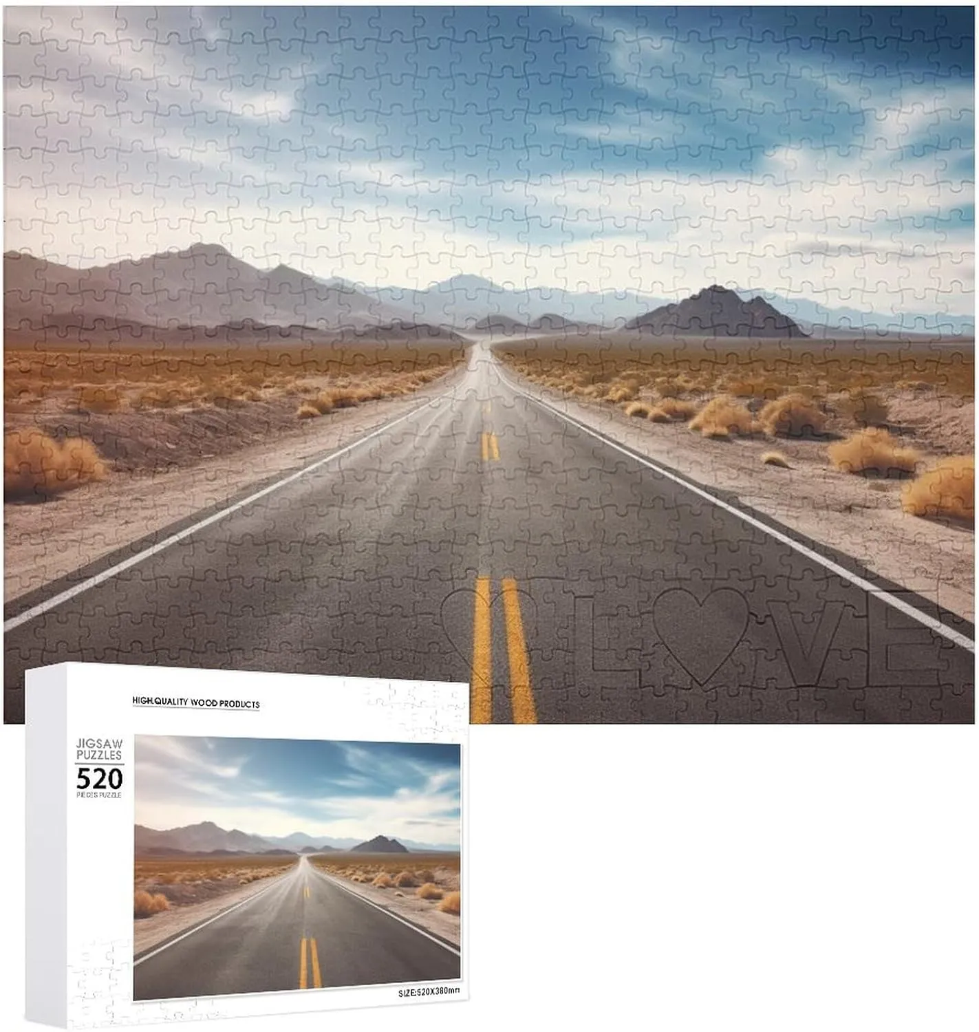 Highway Puzzles Personalized Picture Puzzle 520 Pieces Wooden Jigsaw Puzzles Challenging Photo Puzzle for Wedding Birthday Valentine's dweller convince matron tax besides ethnic Day Gifts 20.5" X 14 Desert Landscape 