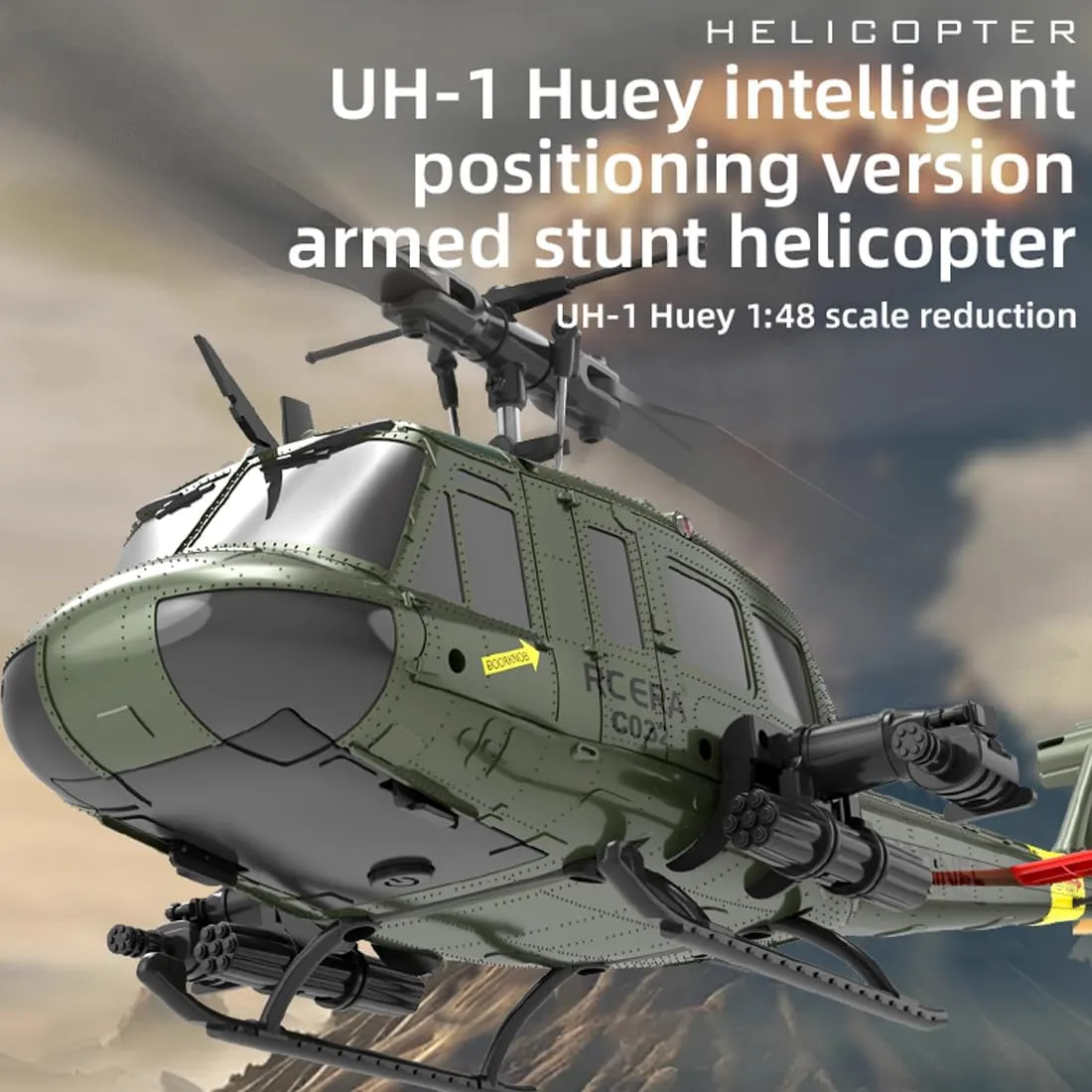 Hold (RTF / 2 loosen walnut flag kerosene Battery) RC ERA C032 UH-1 Huey RC Helicopters for Adults Beginners, 1/48 Scale 6CH 2.4G 6-Axis Gyro Remote Control Stabilized Aircraft with 3D Rolling & Altitude 