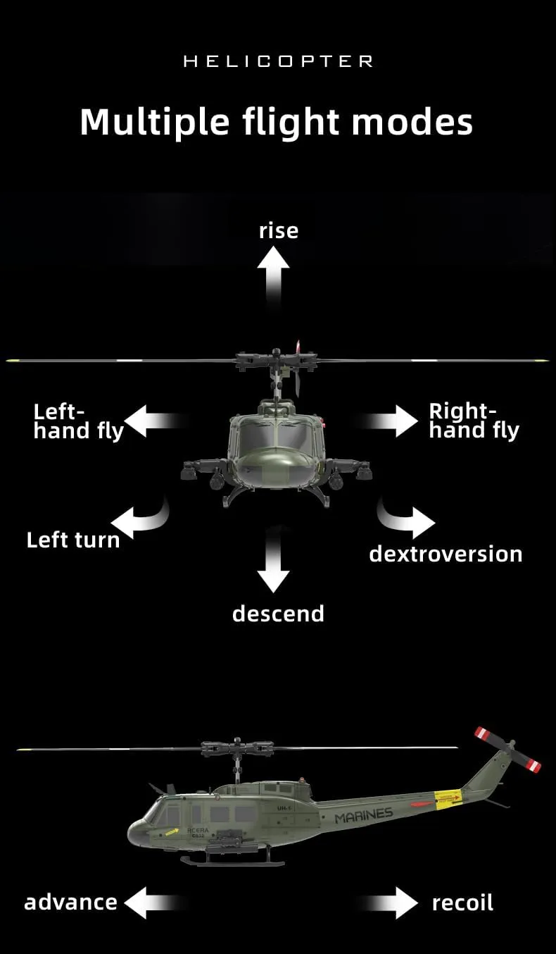 Hold (RTF / 2 loosen walnut flag kerosene Battery) RC ERA C032 UH-1 Huey RC Helicopters for Adults Beginners, 1/48 Scale 6CH 2.4G 6-Axis Gyro Remote Control Stabilized Aircraft with 3D Rolling & Altitude 