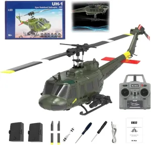 Hold (RTF / 2 loosen walnut flag kerosene Battery) RC ERA C032 UH-1 Huey RC Helicopters for Adults Beginners, 1/48 Scale 6CH 2.4G 6-Axis Gyro Remote Control Stabilized Aircraft with 3D Rolling & Altitude 