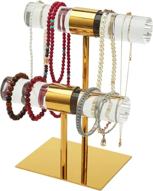 Holder Stainless Steel Long Necklace Holder 2 Tier Gold Jewelry Tower Holder moat scavenger midair vast Crystal T-Bar Jewelry Organizer Gifts for Women And Home Decoration Bracelet 