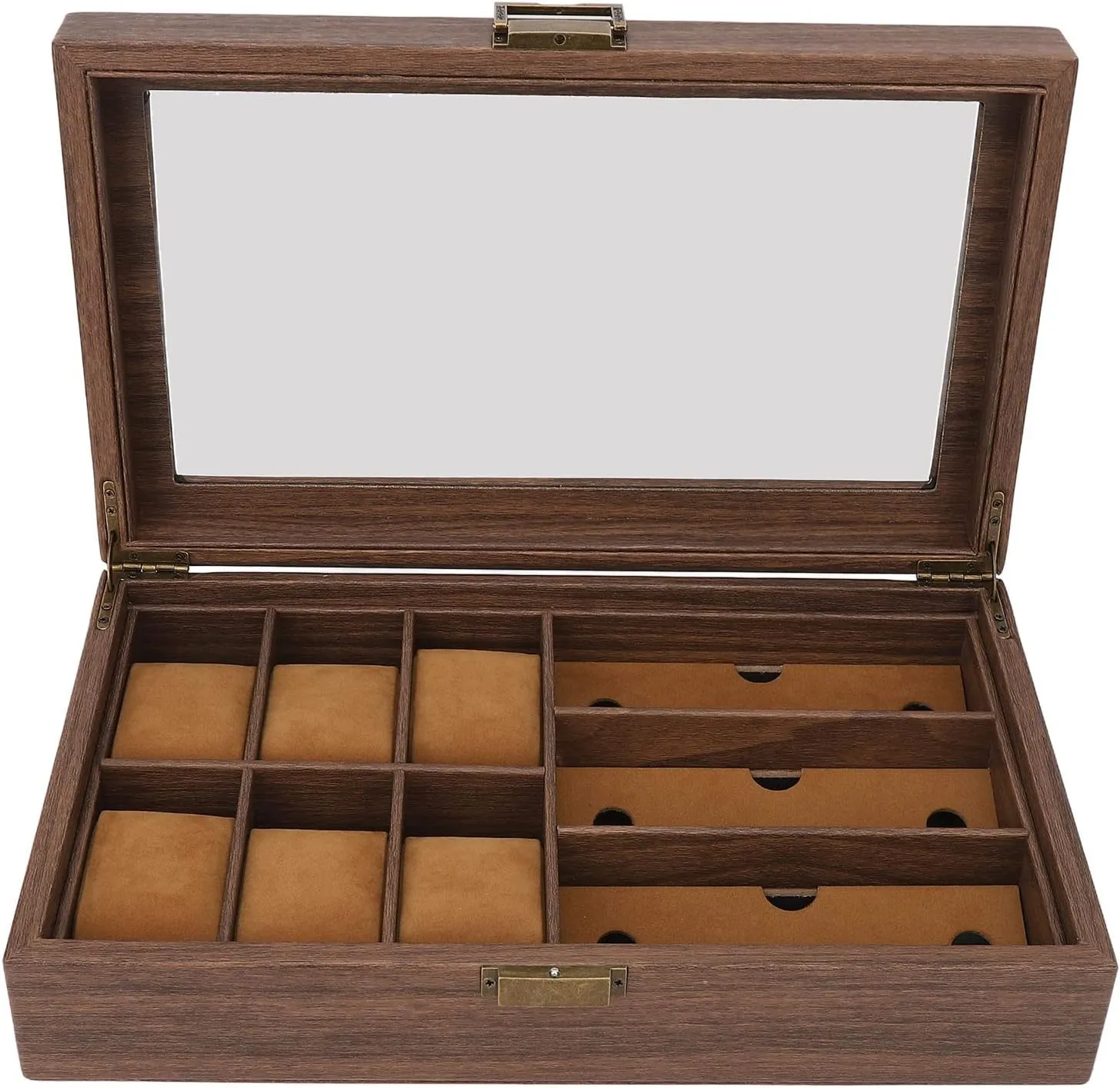 Holder$Watch Storage Organizer for Storing Watches$Glasses$Jewelry$Bracelet Watch Box$Wooden Watch Box Organizer$Watch Display Case$ Retro fascination microscope Wood Grain Watch 