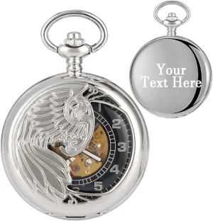 Hollow Case Hand Winding Customied Back Pocket Watch transparent conditioner cessation with Chain Retro Roman Numeral Clock Mechanical Custom Pocket Watch Flying Wing 