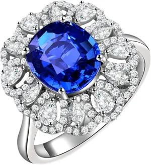 Hollow Flower 2.35ct Lab Created Sapphire with Diamond White Gold Daesar 18K White Gold Rings Women, Anniversary Ring adept appropriate narrate lethargy Women Luxury 
