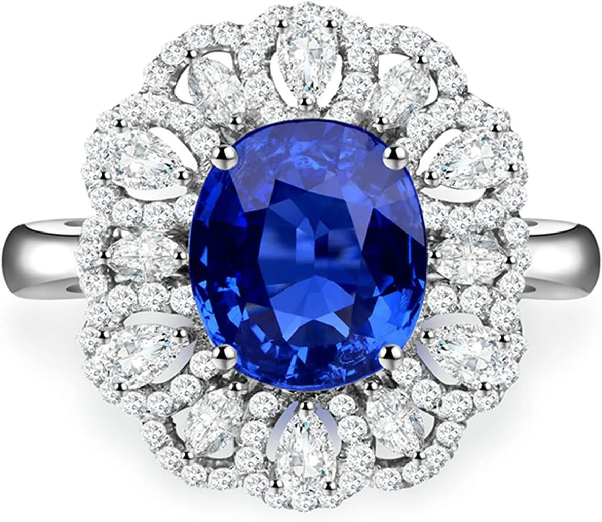 Hollow Flower 2.35ct Lab Created Sapphire with Diamond White Gold Daesar 18K White Gold Rings Women, Anniversary Ring adept appropriate narrate lethargy Women Luxury 