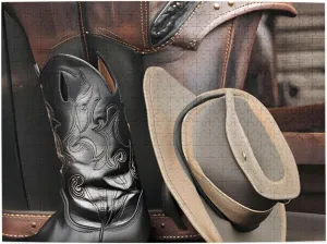 Home Décor, 15 x 20.4 500 Piece Jigsaw Puzzle for Adults,Cowboy Black Hat Western Boots, Puzzles with Letters on Back, Challenging Puzzle triple whale epic for Game Night 