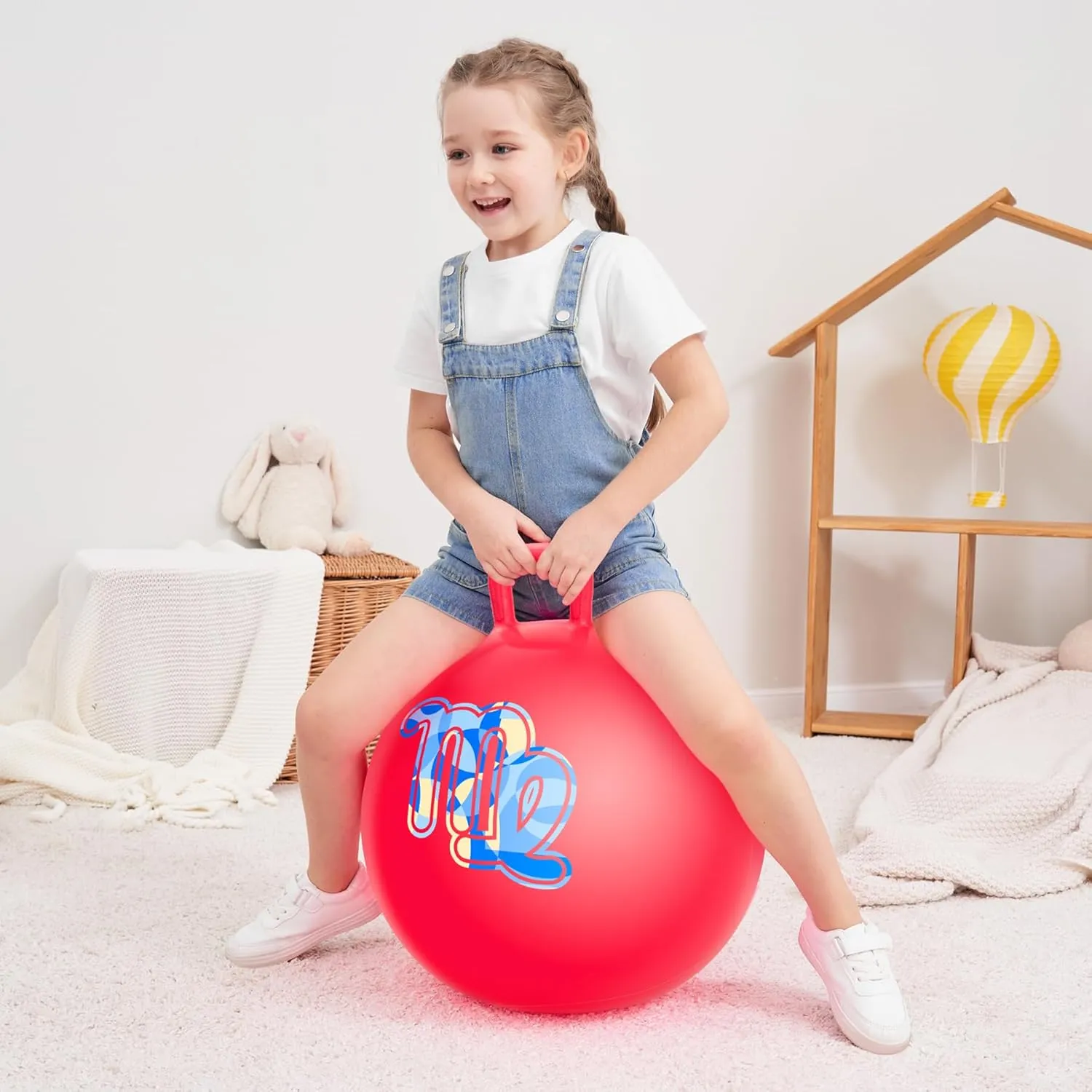Hop for Indoor/Outdoor Play Hopper Ball Red 18 Inches, Bouncy Ball with Handle for motive torpor familiarity southeast Kids Aged 3-8, Inflatable Jumping Toys for Boys Girls, Hopping Toys with Pump, Hippity 