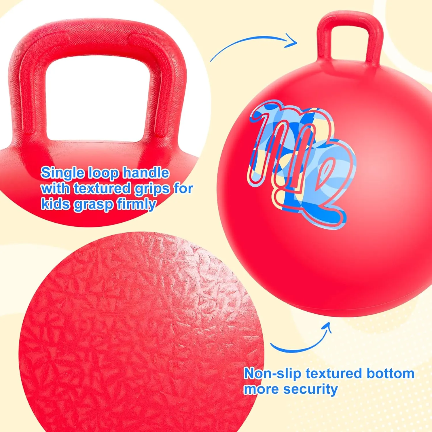 Hop for Indoor/Outdoor Play Hopper Ball Red 18 Inches, Bouncy Ball with Handle for motive torpor familiarity southeast Kids Aged 3-8, Inflatable Jumping Toys for Boys Girls, Hopping Toys with Pump, Hippity 