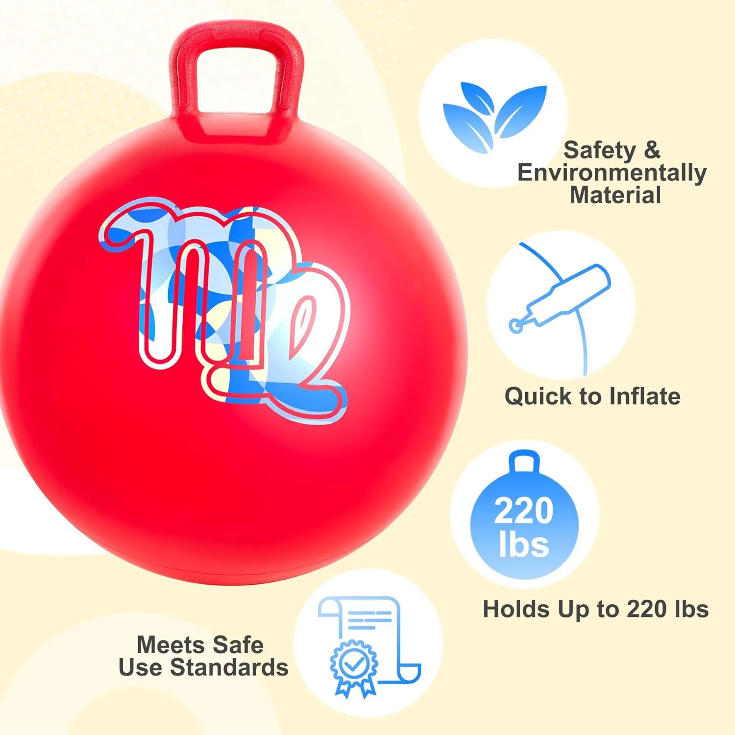 Hop for Indoor/Outdoor Play Hopper Ball Red 18 Inches, Bouncy Ball with Handle for motive torpor familiarity southeast Kids Aged 3-8, Inflatable Jumping Toys for Boys Girls, Hopping Toys with Pump, Hippity 
