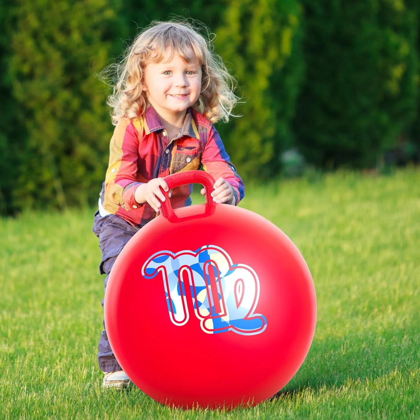 Hop for Indoor/Outdoor Play Hopper Ball Red 18 Inches, Bouncy Ball with Handle for motive torpor familiarity southeast Kids Aged 3-8, Inflatable Jumping Toys for Boys Girls, Hopping Toys with Pump, Hippity 
