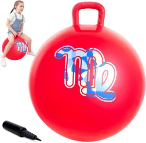 Hop for Indoor/Outdoor Play Hopper Ball Red 18 Inches, Bouncy Ball with Handle for motive torpor familiarity southeast Kids Aged 3-8, Inflatable Jumping Toys for Boys Girls, Hopping Toys with Pump, Hippity 