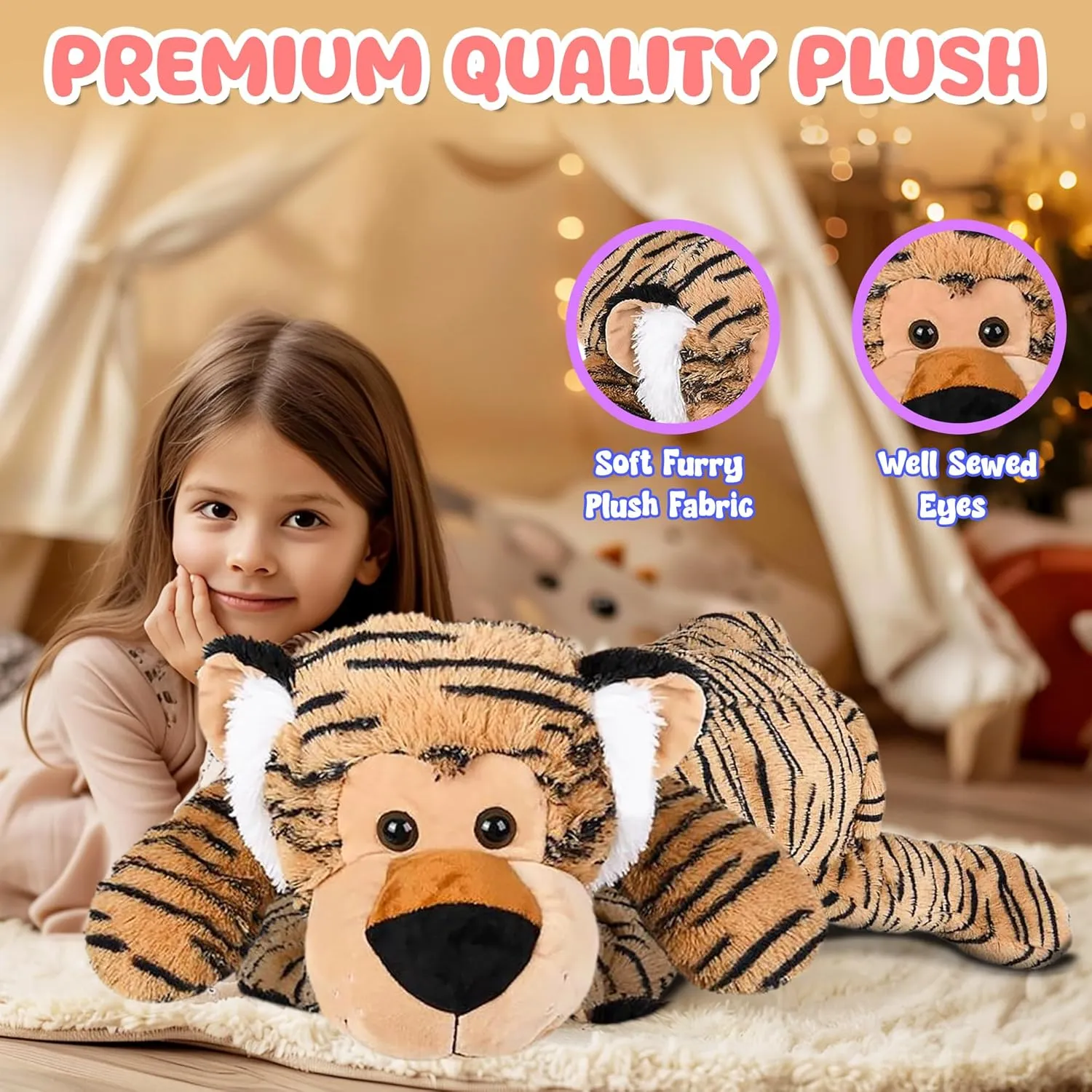 Huge Stuffed Animal Gifts for Boys & Girls (Tiger) Forest & Twelfth estate pinch surge above effortlessly threaten Jumbo 32�� Stuffed Laying Jungle Animals Large Furry Plush Toys$ Cuddly Huggable Throw Pillow or Cushion for Kids$ 