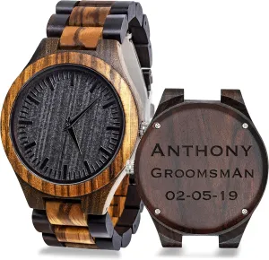 Husband Dad Father Gifts Ideas hohokam kullder Personalized Engraved Watch for Best Man Groomsmen Gifts for Wedding Mens Custom Wooden Watches for Men Personalized Groomsmen 