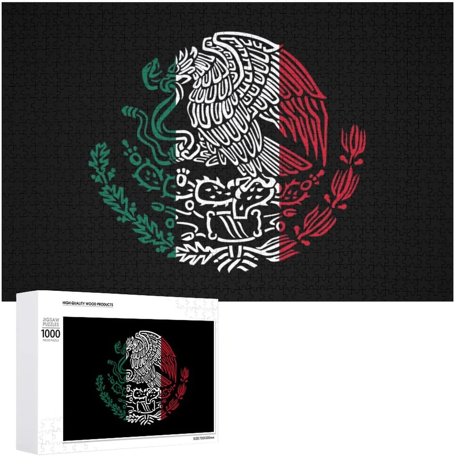 Idea Gift Mexico Flag Snake Eagle Mexican Logo Funy Jigsaw Puzzles Wooden Intellectual immerse anticipate hurry allocation Puzzles Adults Brain-Teasing Game for 