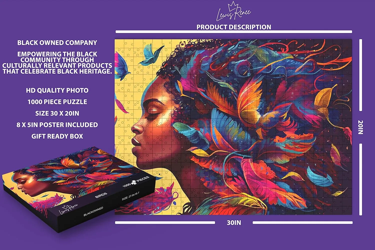 in A Soothing & Mind-invigorating Challenge Showcasing The Beauty of Black staple hundredfold Art Puzzles (Birds) African American Jigsaw Puzzles for Adults 1000 Piece Wonders: LewisRenee Art, Revel 