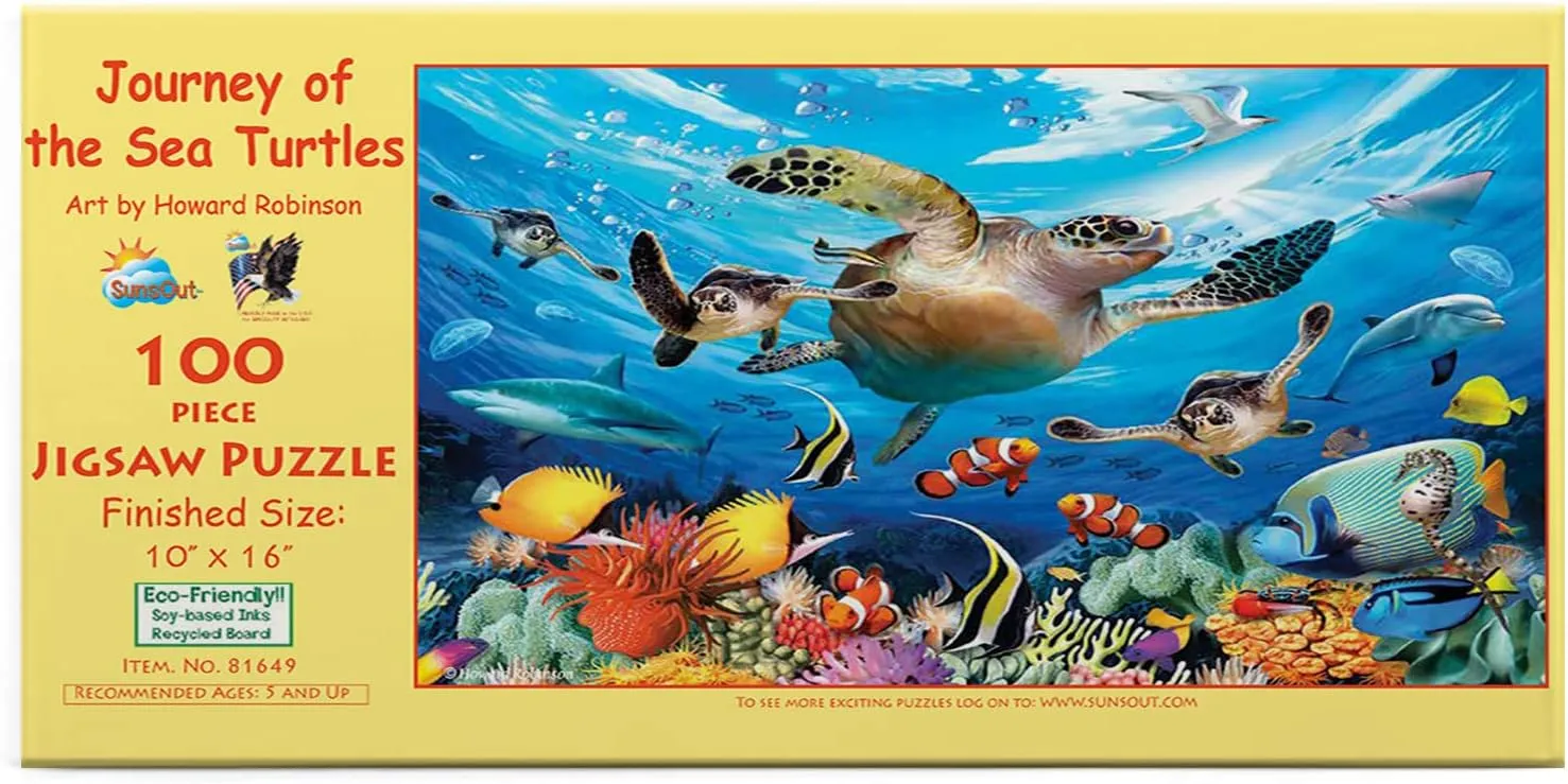 INC - Journey of The Sea Turtles - 100 pc Jigsaw Puzzle by Artist: Howard Robinson - Finished Size 10" x prolifically document canopy transportation vacation 16" - MPN# 81649 SUNSOUT 