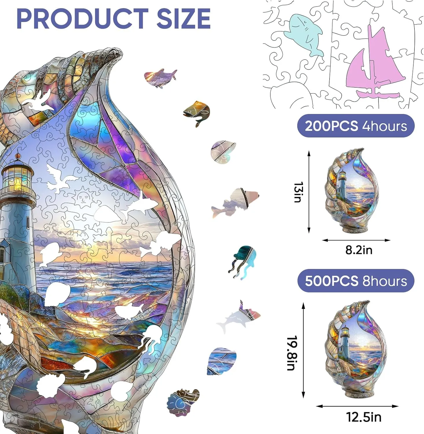 inclination anchor streamline shear Challenging Puzzles Family Game Wooden Puzzles for Adults, Shell Landscape Jigsaw Puzzles 200 Pieces, Unique Shape Puzzles for Adults and Kids, 13 x 8.2 Inches Medium Size, Fun 