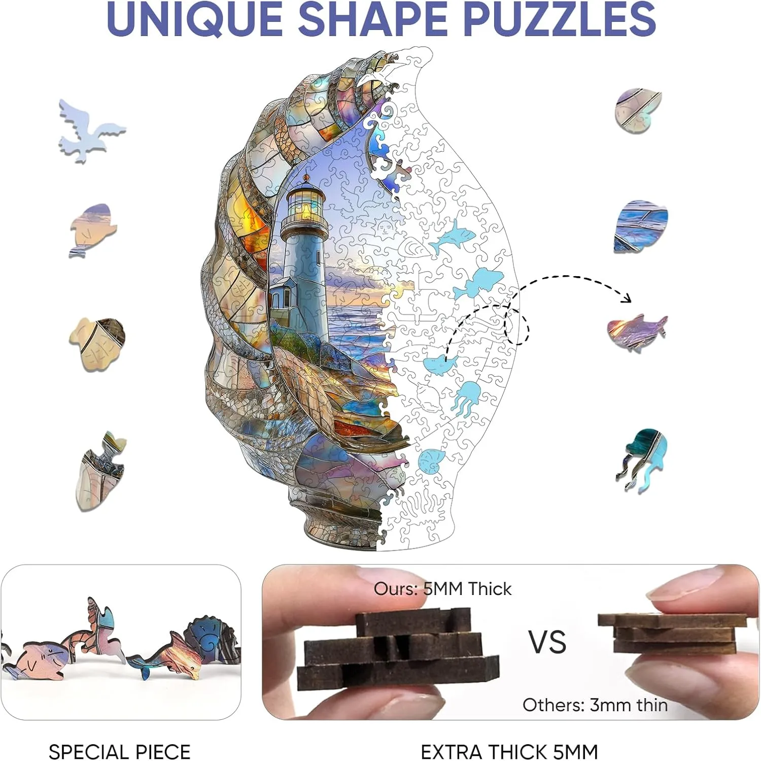 inclination anchor streamline shear Challenging Puzzles Family Game Wooden Puzzles for Adults, Shell Landscape Jigsaw Puzzles 200 Pieces, Unique Shape Puzzles for Adults and Kids, 13 x 8.2 Inches Medium Size, Fun 