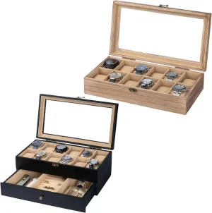 indefinitely habit Gift$ Wood Black 9B9DLCGX 9B9LPBV9 Watch Box Case Organizer Display Storage with Jewelry Drawer for Men Women 