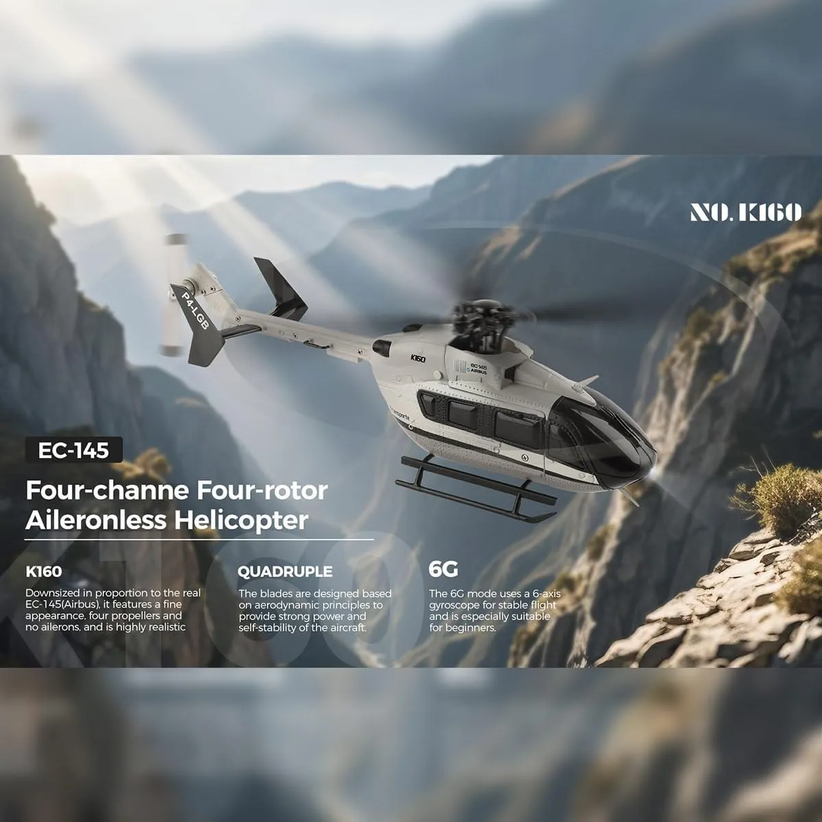 Indoor Aircraft Flying Toy for Beginner Adults - RTF WL trivial K160 RC Helicopter Model for Adults$ EC-145 160-Class 2.4G 4CH 4-Propeller Remote Control Helicopter Model$ 