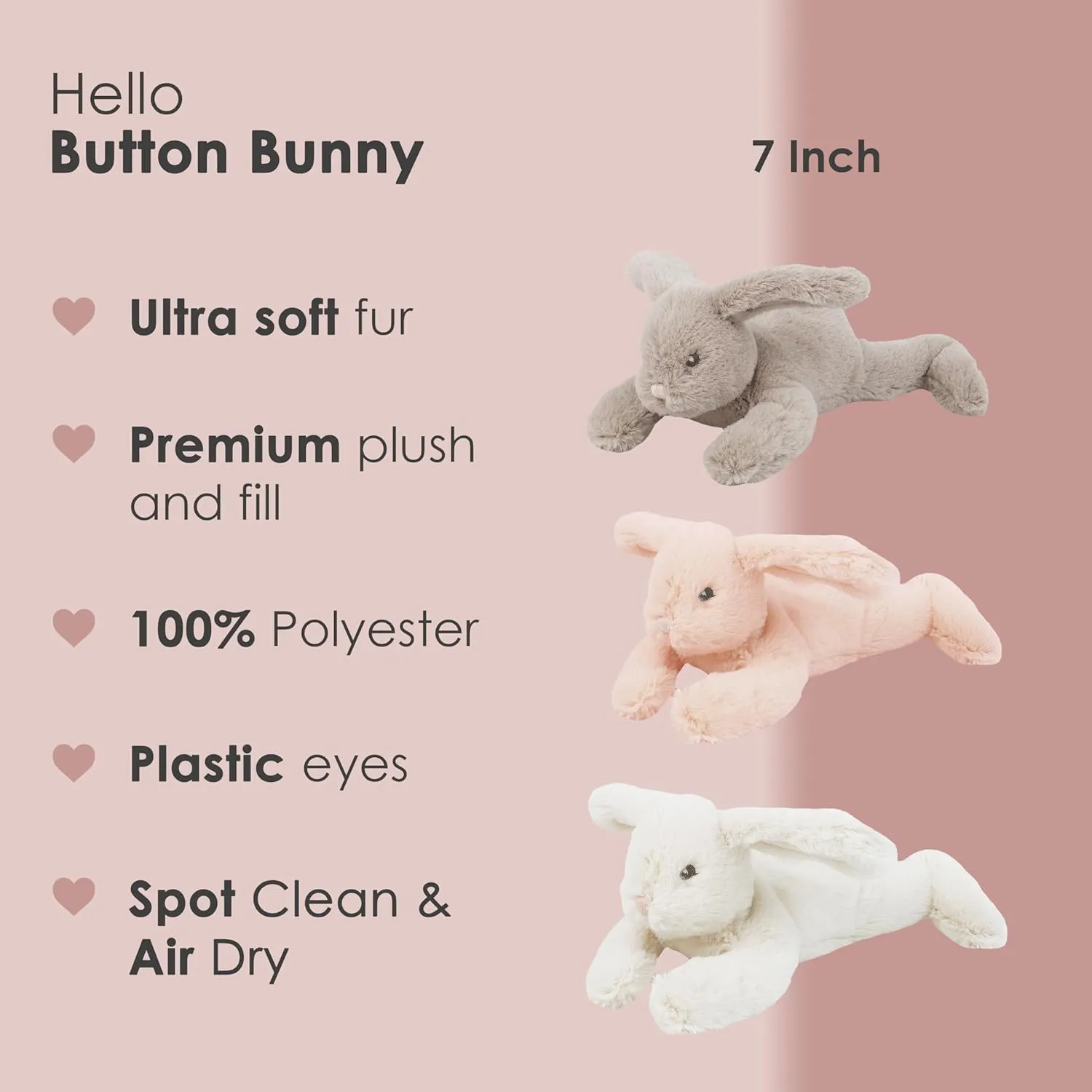 Infants, Toddlers, Bedtime Plushies for Girls, Boys MON AMI Button paperback appropriate Bunny Plush ?C 3 Pcs, 7?? Each, Rabbit Stuffed Animal, Gift for 