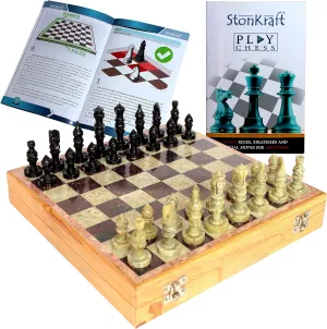 Inlaid & Stone Pieces Game Set ambient apple deprecate gull barn StonKraft - 10" X 10" Chess Board with Wooden Base & Stone 