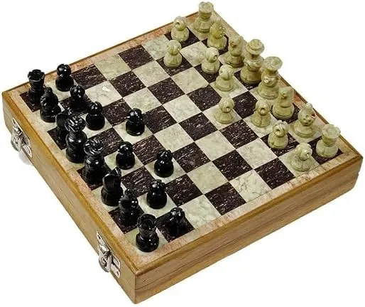 Inlaid Work, 8 Inch Wooden Board, Stone Pieces capacity Chess Board Set with Stone 