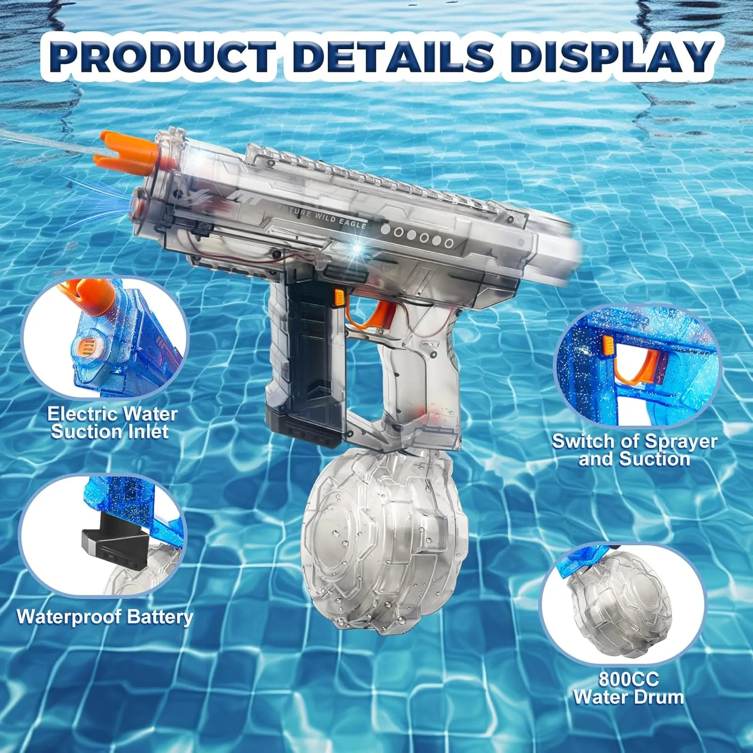 inspire flipper India thrust Auto-Refill System, Beach Outdoor Summer Toy Guns Gift Play Electric Water Gun for Kids & Adults, Dual-Mode Big Squirt Gun 800CC High Capacity, Pool Water Gun, 32FT Long Range, 