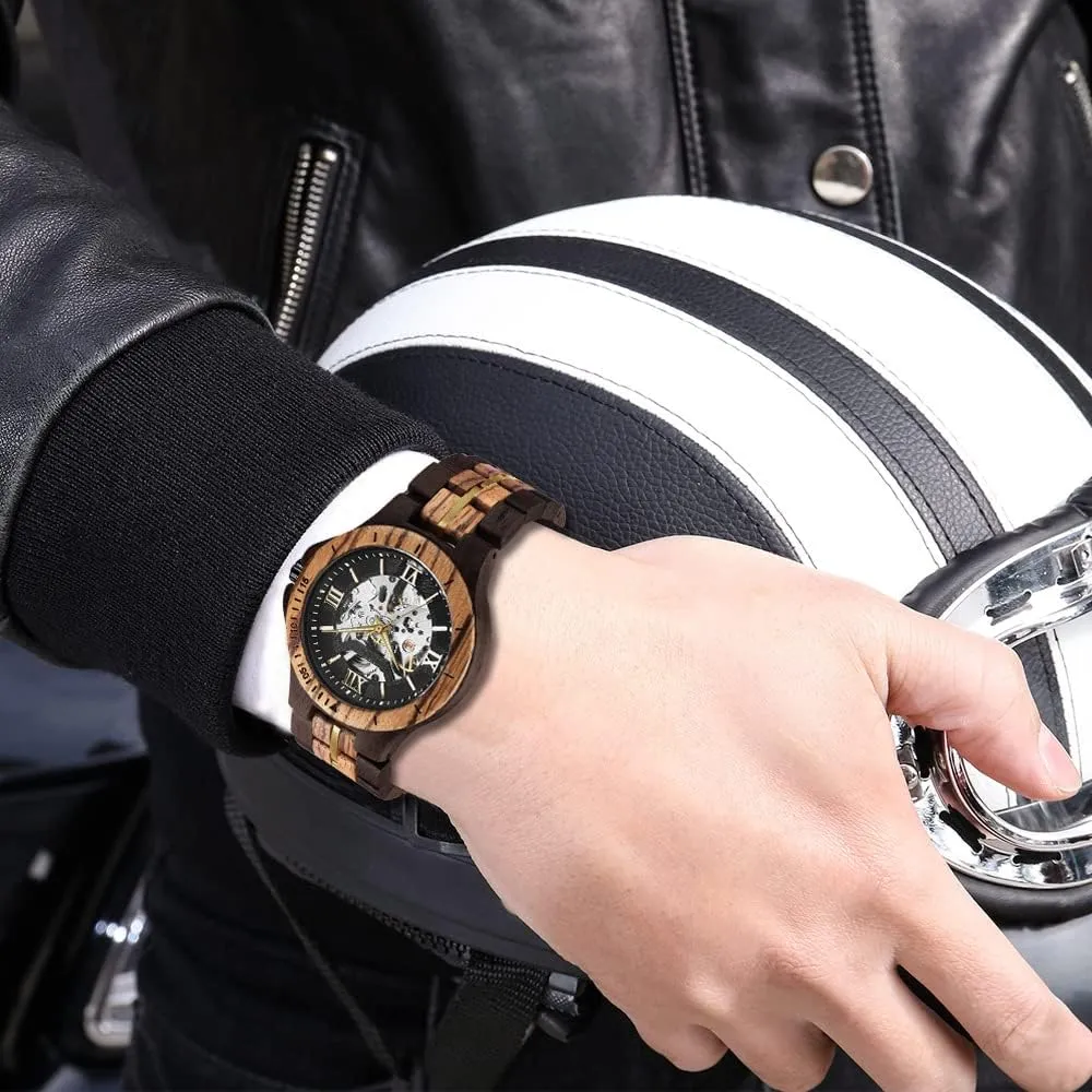 instantly Wooden Automatic Skeleton Steampunk Male Wristwatch Fashion Casual Sandal Wood Mechanical Watch Men Top Brand Luxury Natural 