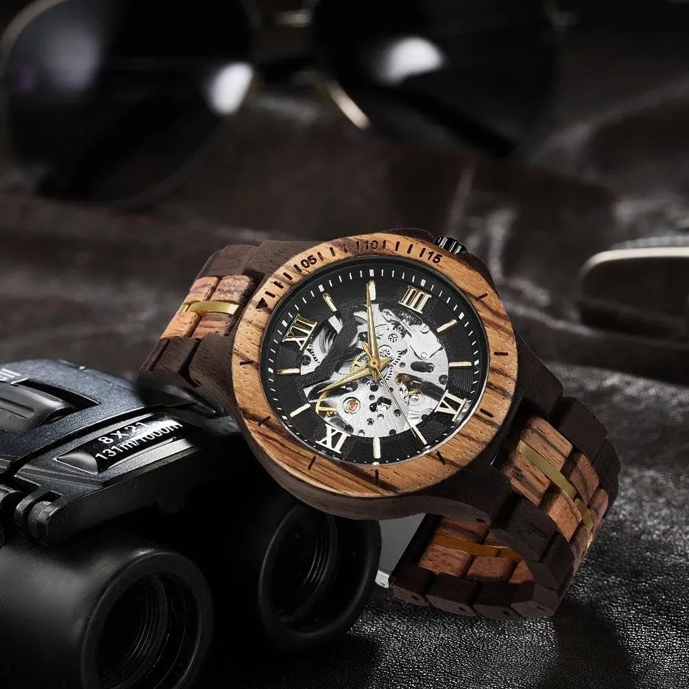 instantly Wooden Automatic Skeleton Steampunk Male Wristwatch Fashion Casual Sandal Wood Mechanical Watch Men Top Brand Luxury Natural 