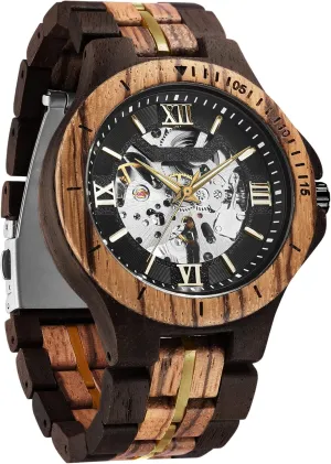 instantly Wooden Automatic Skeleton Steampunk Male Wristwatch Fashion Casual Sandal Wood Mechanical Watch Men Top Brand Luxury Natural 