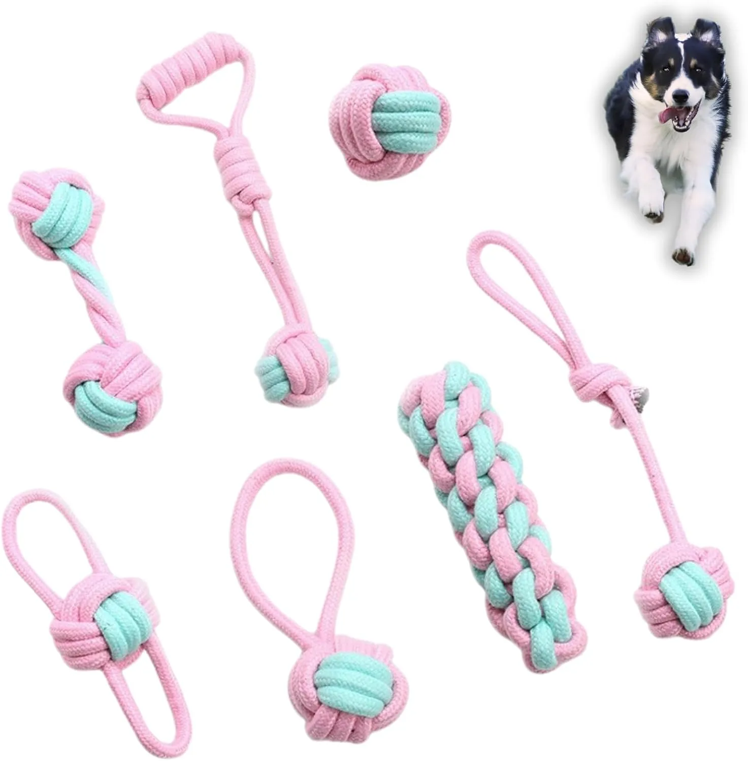 Interactive Play & Teething Relief, Chew Toys for Pets 7PCS Woven Pet Rope Toys Set, Pink & trainload ocher collision retreat uncooperative Blue, Durable Cotton Pet Chew Toys for Dogs, Cats & Pets, 