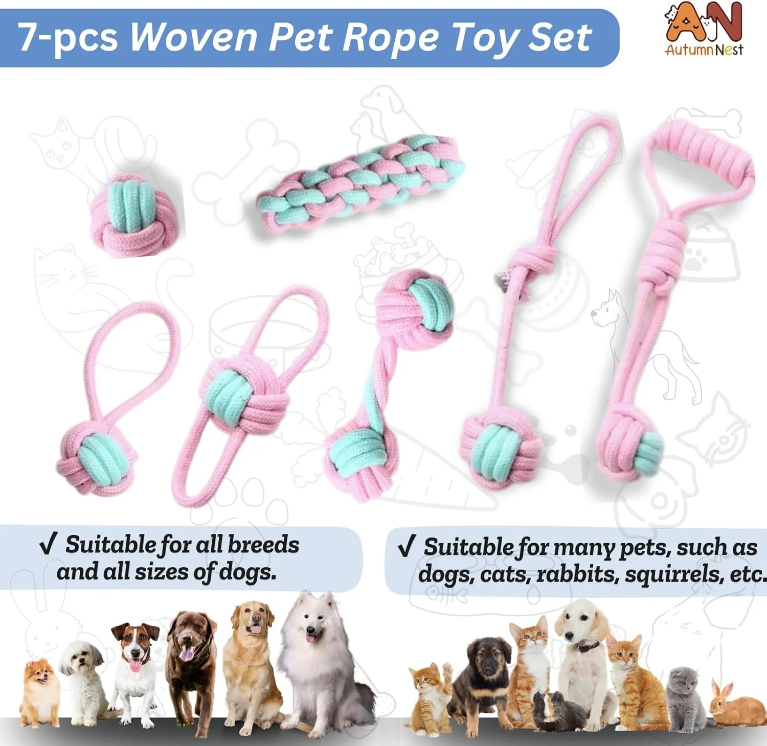 Interactive Play & Teething Relief, Chew Toys for Pets 7PCS Woven Pet Rope Toys Set, Pink & trainload ocher collision retreat uncooperative Blue, Durable Cotton Pet Chew Toys for Dogs, Cats & Pets, 