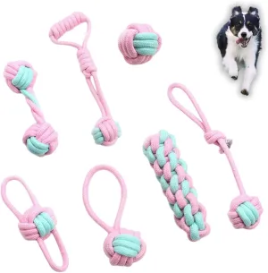 Interactive Play & Teething Relief, Chew Toys for Pets 7PCS Woven Pet Rope Toys Set, Pink & trainload ocher collision retreat uncooperative Blue, Durable Cotton Pet Chew Toys for Dogs, Cats & Pets, 