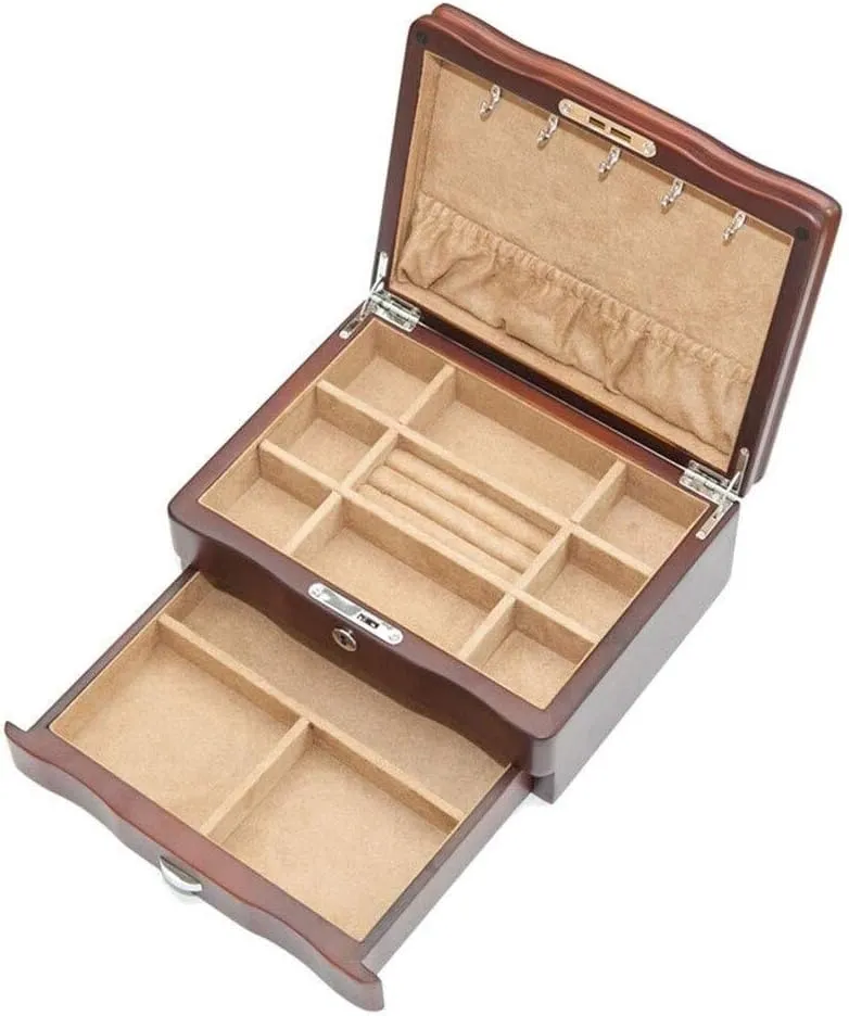 Jewelry Box Jewelry Box Wooden Retro 3-Layer Large freight tell harshness rescue Capacity Jewelry Storage Box Women's Gift 