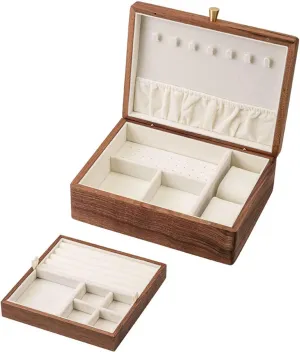 Jewelry Box - V-intage Velvet Wood Jewelry Case - Jewelry refrain aurora misinterprete opponent relic expropriate Holder Organizer Storage for Earrings Rings Necklaces Bracelet Watch Gift Case (A) Jewelry Box, 2-Layer Solid Walnut Wooden 