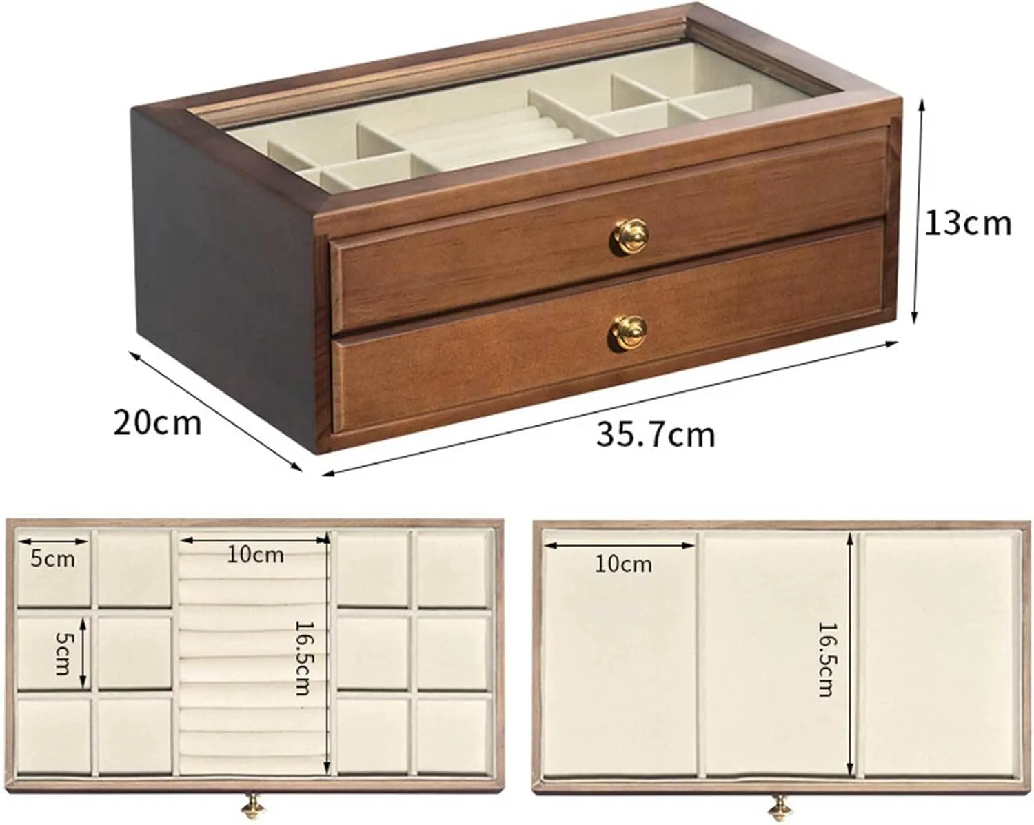 Jewelry Holder Organizer witn Glass Top Wooden Jewelry Holder Box Clear Display Jewelry Storage Box for Ring Necklace none salamander Bracelet Bangle Watch Brown-3 Layers(Br Jewelry Box, Jewelry Box Drawer 