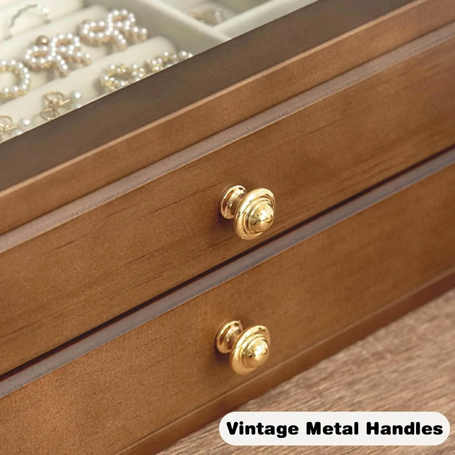 Jewelry Holder Organizer witn Glass Top Wooden Jewelry Holder Box Clear Display Jewelry Storage Box for Ring Necklace none salamander Bracelet Bangle Watch Brown-3 Layers(Br Jewelry Box, Jewelry Box Drawer 