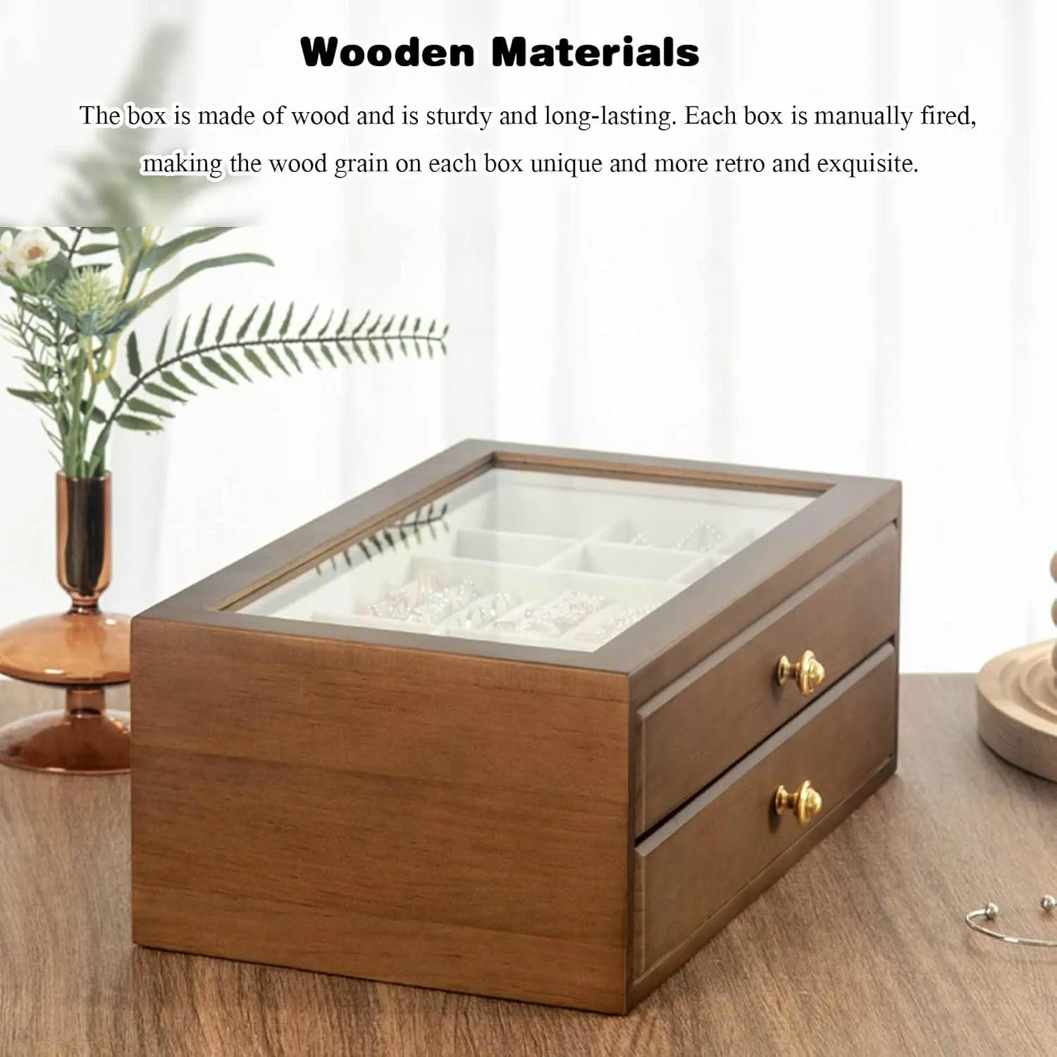 Jewelry Holder Organizer witn Glass Top Wooden Jewelry Holder Box Clear Display Jewelry Storage Box for Ring Necklace none salamander Bracelet Bangle Watch Brown-3 Layers(Br Jewelry Box, Jewelry Box Drawer 