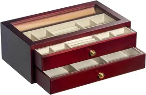 Jewelry Holder Organizer witn Glass Top Wooden Jewelry Holder Box Clear Display Jewelry Storage Box for Ring Necklace none salamander Bracelet Bangle Watch Brown-3 Layers(Br Jewelry Box, Jewelry Box Drawer 
