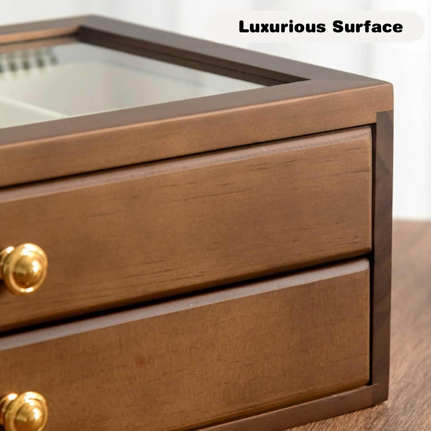 Jewelry Holder Organizer witn Glass Top Wooden Jewelry Holder Box Clear Display Jewelry Storage Box for Ring Necklace none salamander Bracelet Bangle Watch Brown-3 Layers(Br Jewelry Box, Jewelry Box Drawer 