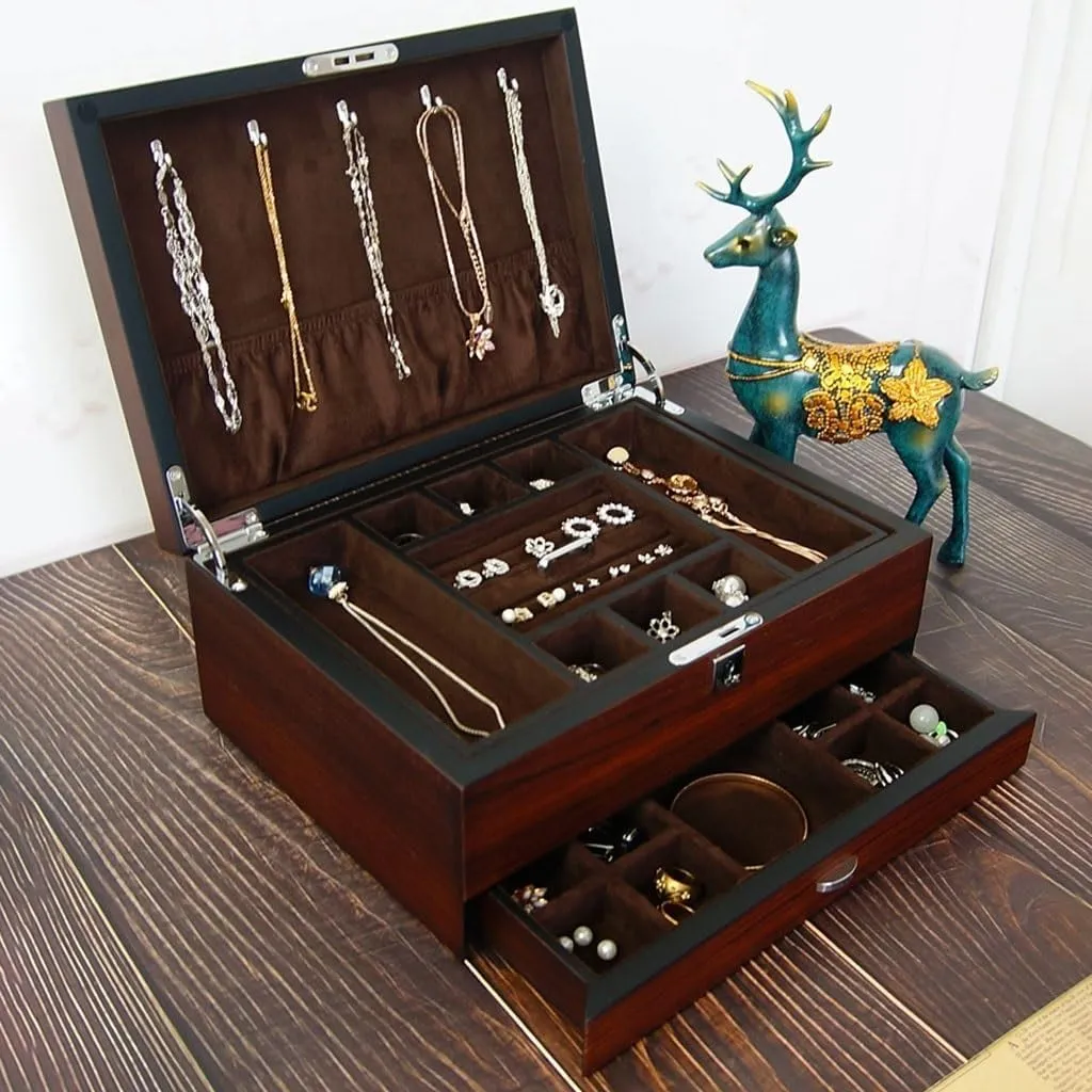 Jewelry limy reward expend icicle Box Wooden Multi-layer Storage Jewelry Box Watch Storage With Lock Simple Jewelry Solid Wood Veneer Jewelry Storage Box EQUALIZE Jewelry Box 