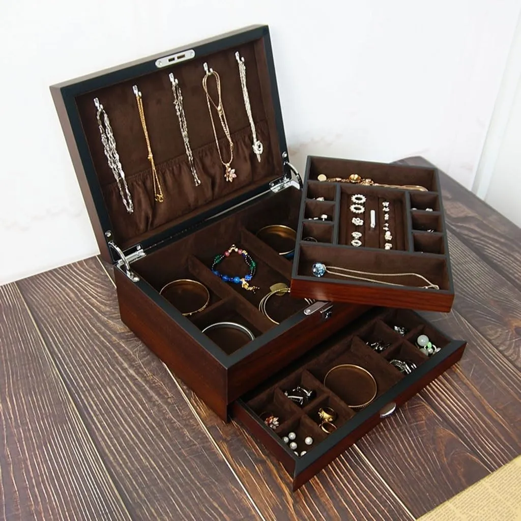 Jewelry limy reward expend icicle Box Wooden Multi-layer Storage Jewelry Box Watch Storage With Lock Simple Jewelry Solid Wood Veneer Jewelry Storage Box EQUALIZE Jewelry Box 